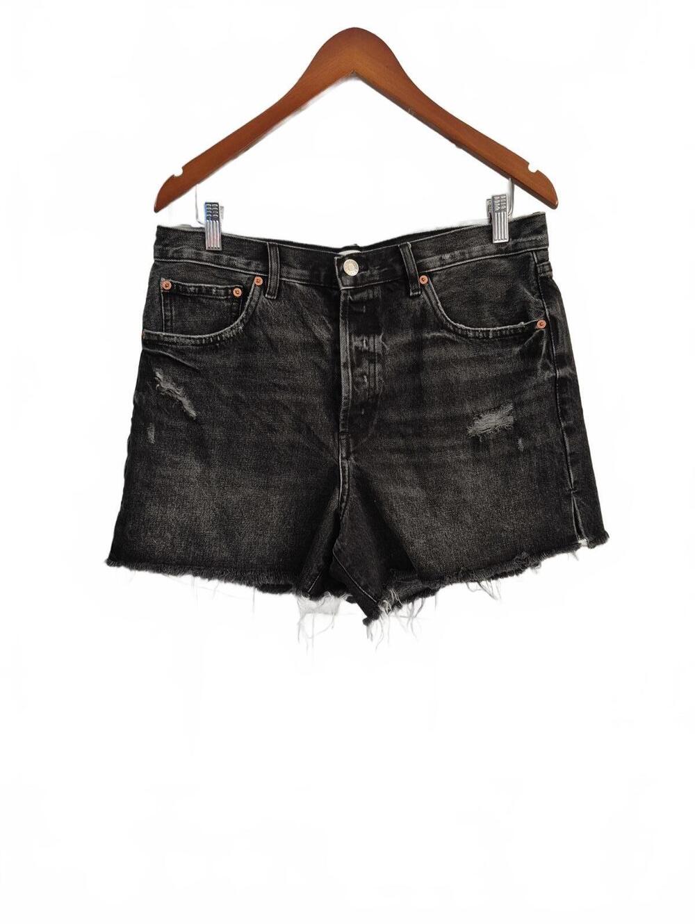 Mng Andy Ladies Black Denim Cut Off Short High Waist Button Fly 100% Cotton